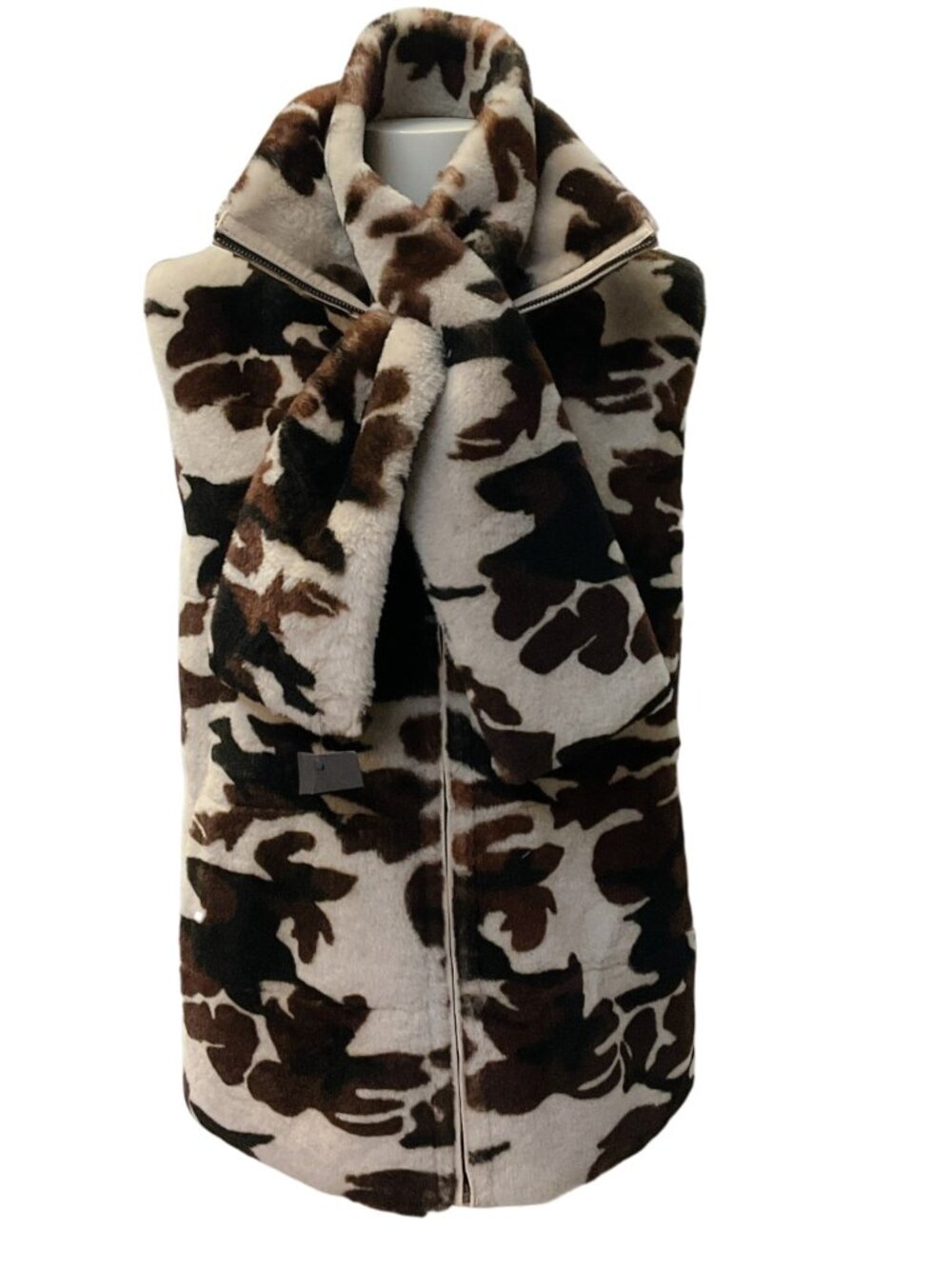 Suprema Brown / Taupe Shearling Reversible Vest with Detached Scarf